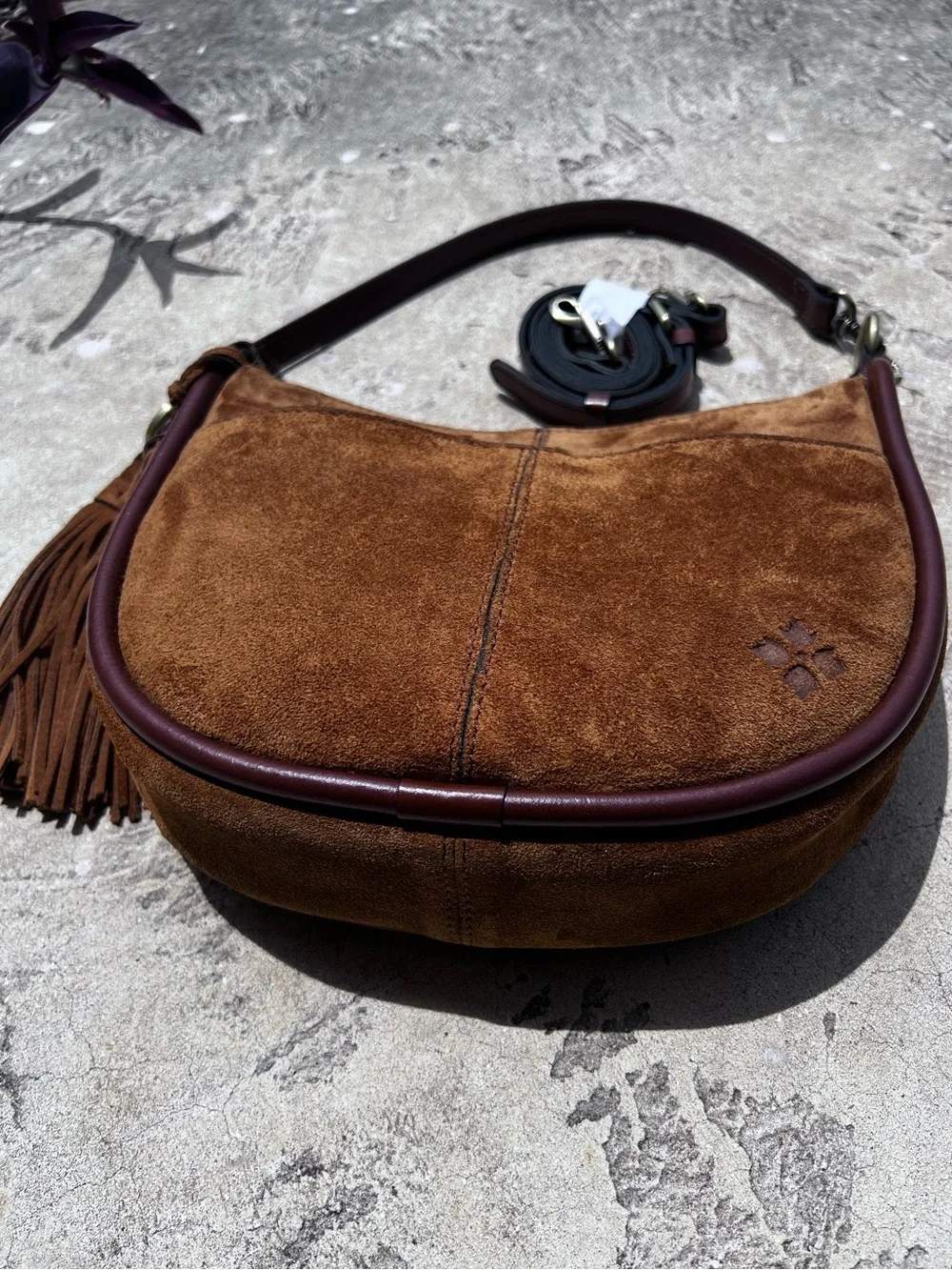 NWT Patricia Nash Calanna Cognac Brown Suede Leather Saddle bag - Picture 4 of 15